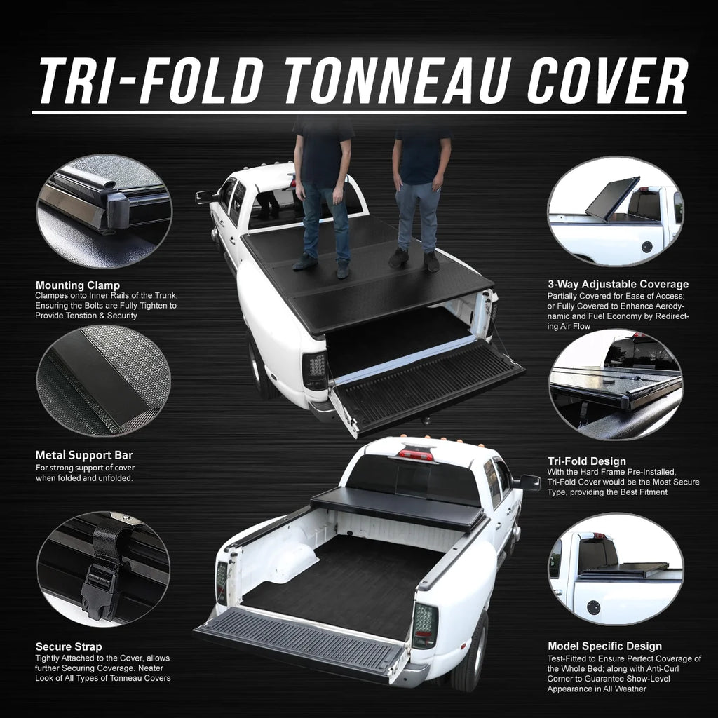 Hard Solid Tri-Fold Clamp-On Tonneau Cover for Truck 5'3" Bed P5306