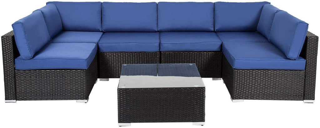 7 Pcs Outdoor Patio Wicker Sofa Chair Cushions Pillow Replacement Covers, Dark Blue R154102