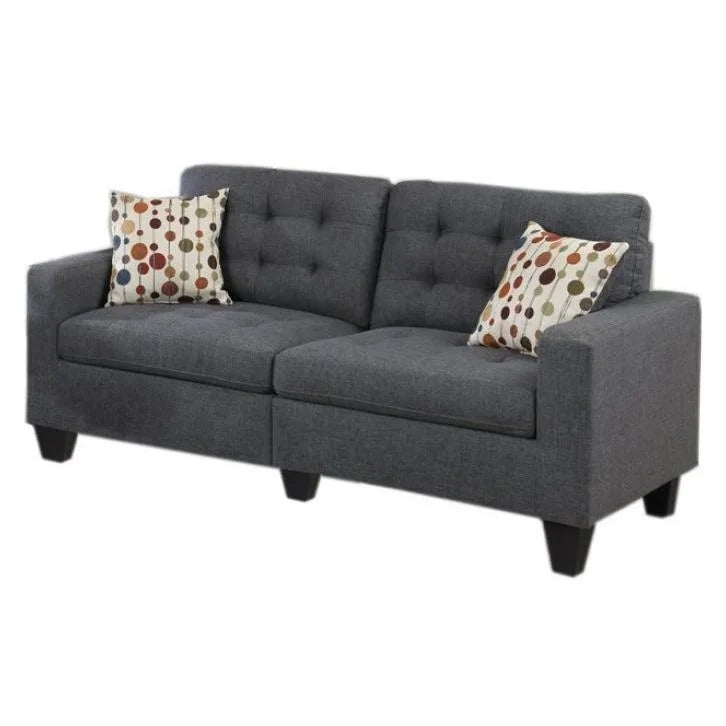 Blue Grey Polyfiber Tufted 2pc Sofa Set with Pillows I21497