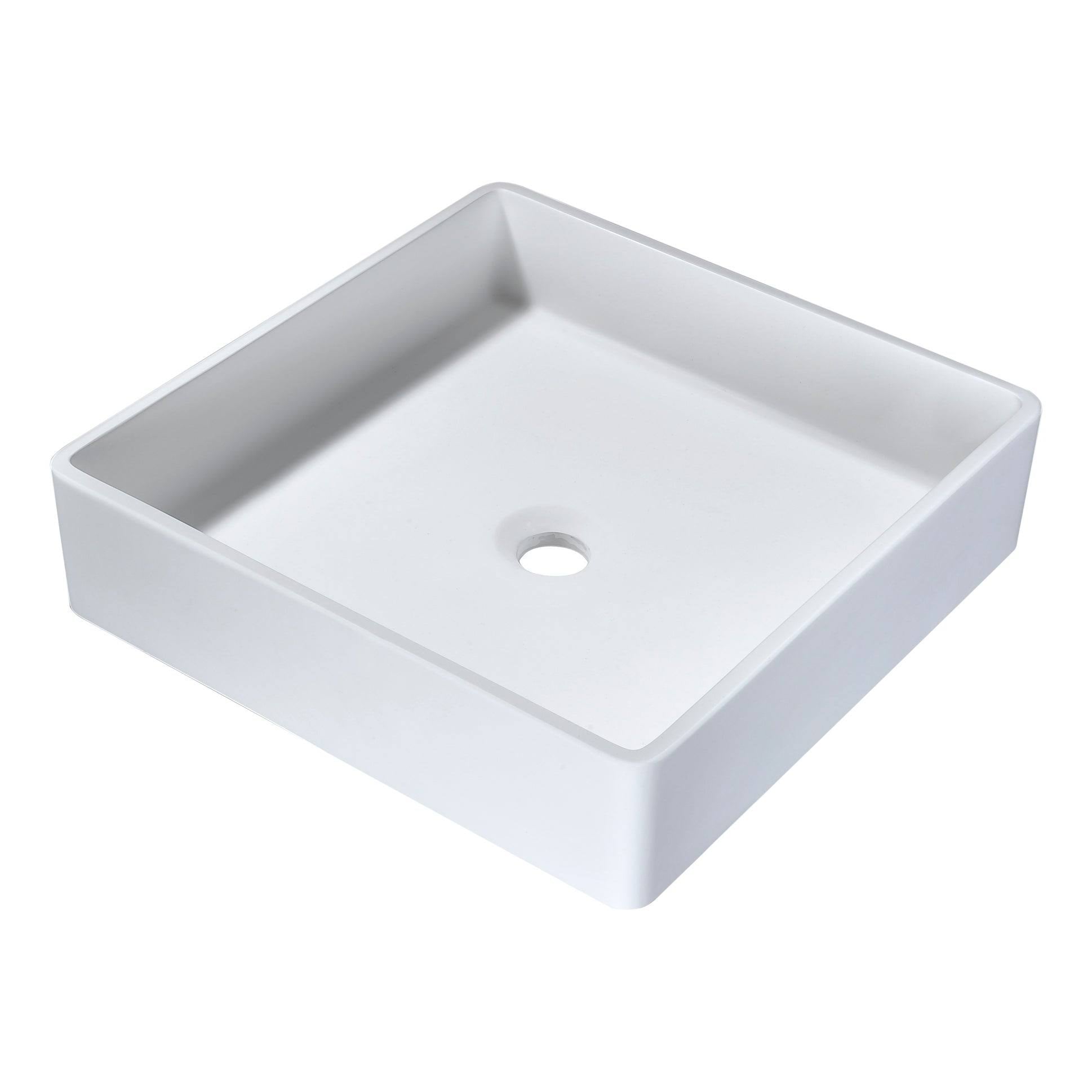 Matte White Solid Surface Vessel Sink with Pop Up Drain R9925