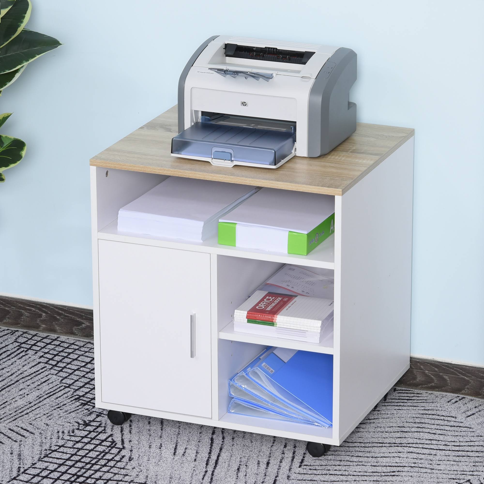 White Moveable Filing Cabinet with 4 Wheels G808899