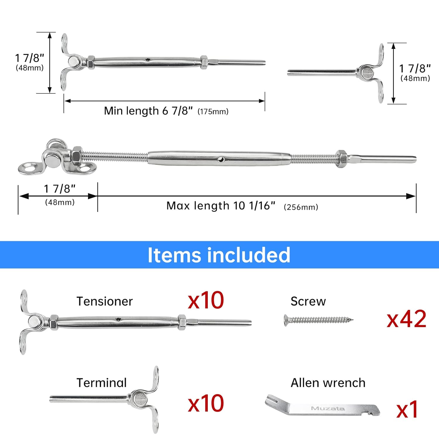 10Set 1/8 Swage Toggle Turnbuckle Hardware T316 Stainless Steel Cable Railing Kit F10735