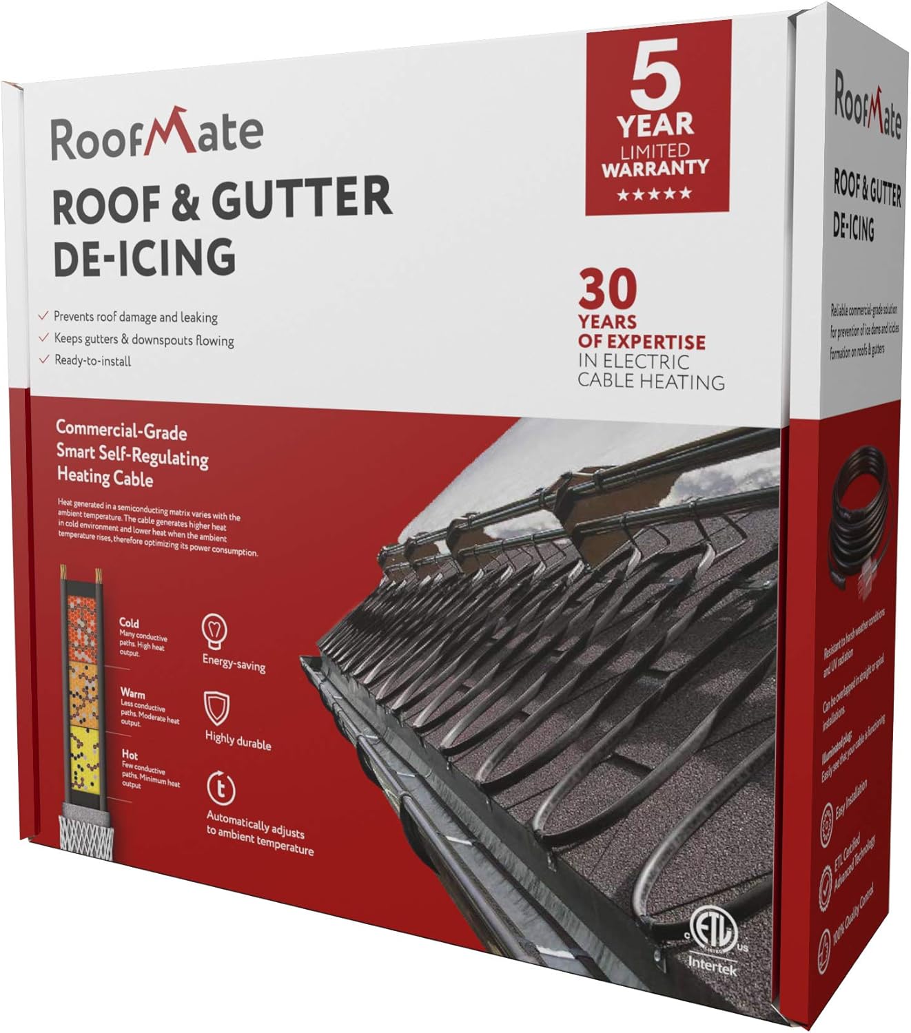 Self-Regulating Heating Cable for Roof & Gutter De-Icing, 120V, 7Watts/Ft. (18-Feet + 10-ft Cold Lead) R76113