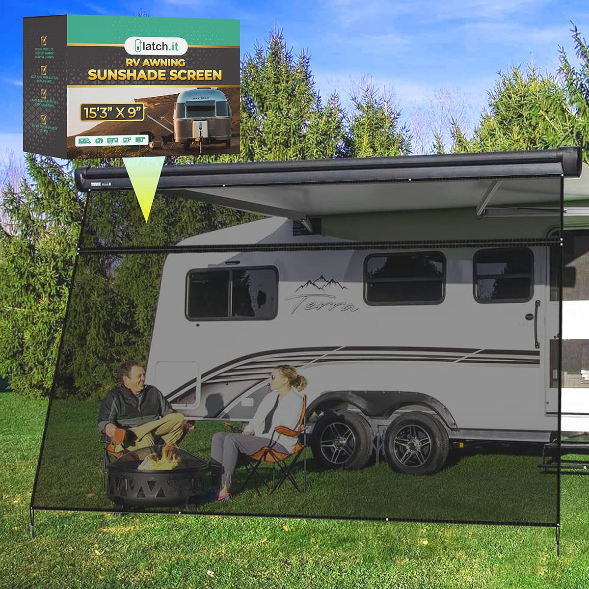 RV Awning Shade Screen 8x15.3’ with Zipper M9840