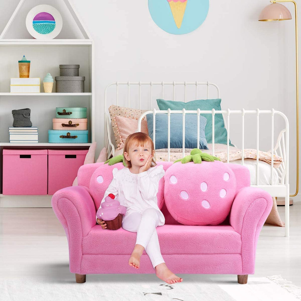 Pink Toddler Couch with Wooden Frame and Coral Fleece Surface S78435