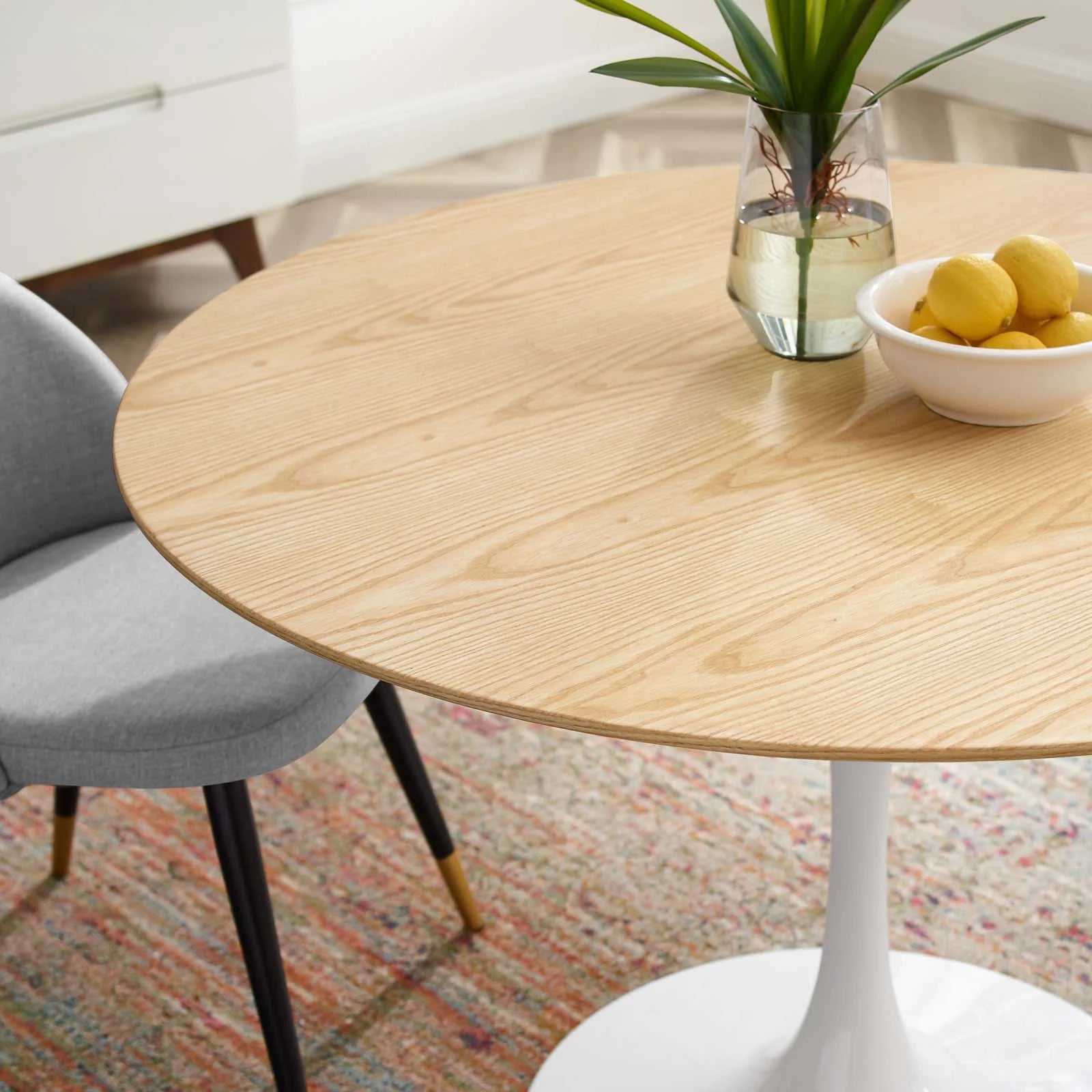 Round Natural Brown Wood Dining Table H684