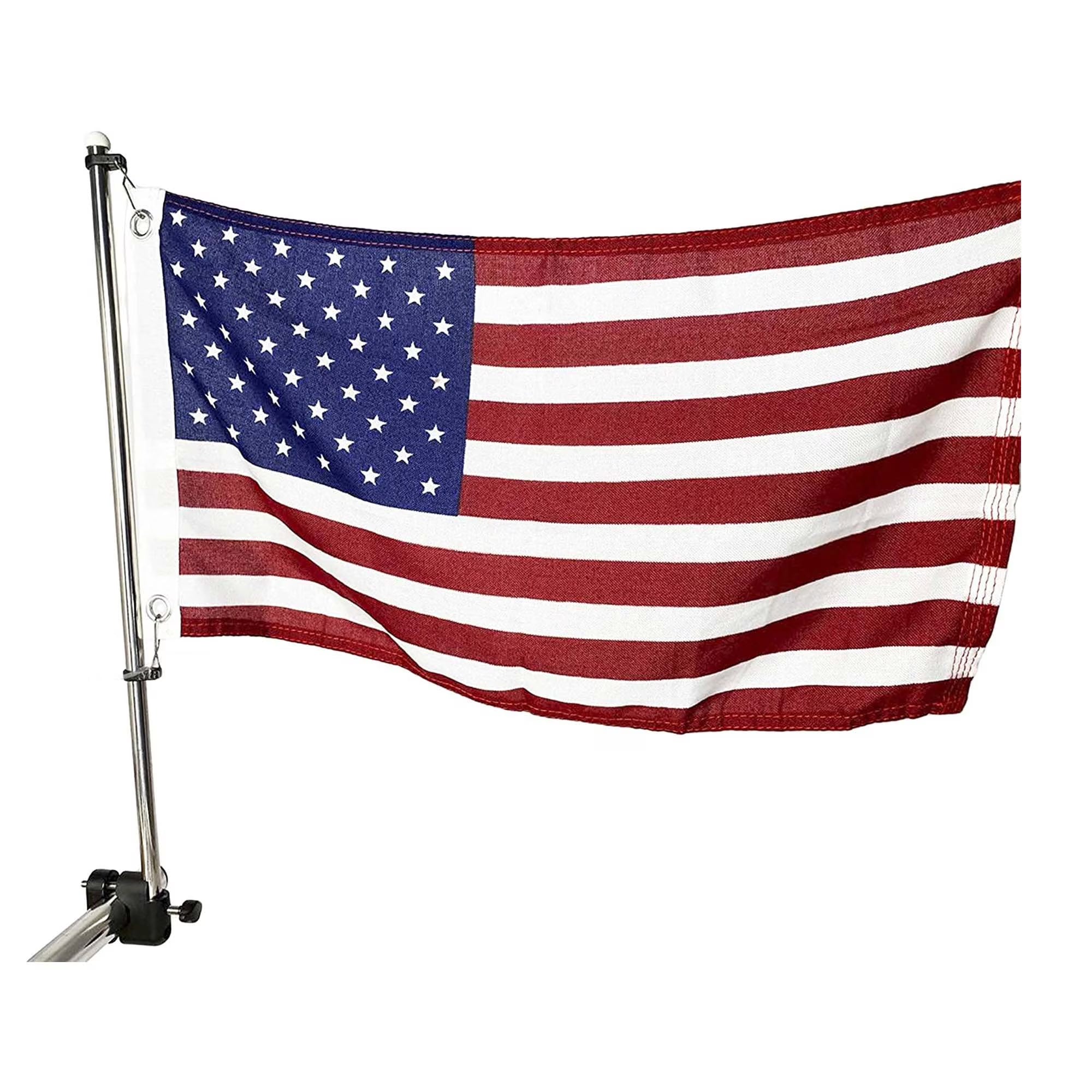 21 inch Stainless Steel Rail Mounted Flag Staff with Black Plastic Flag Pole Base and 12 X 18 inches US Flag N182832