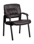 Brown Leather Executive Side Reception Chair with Black Frame Y493677