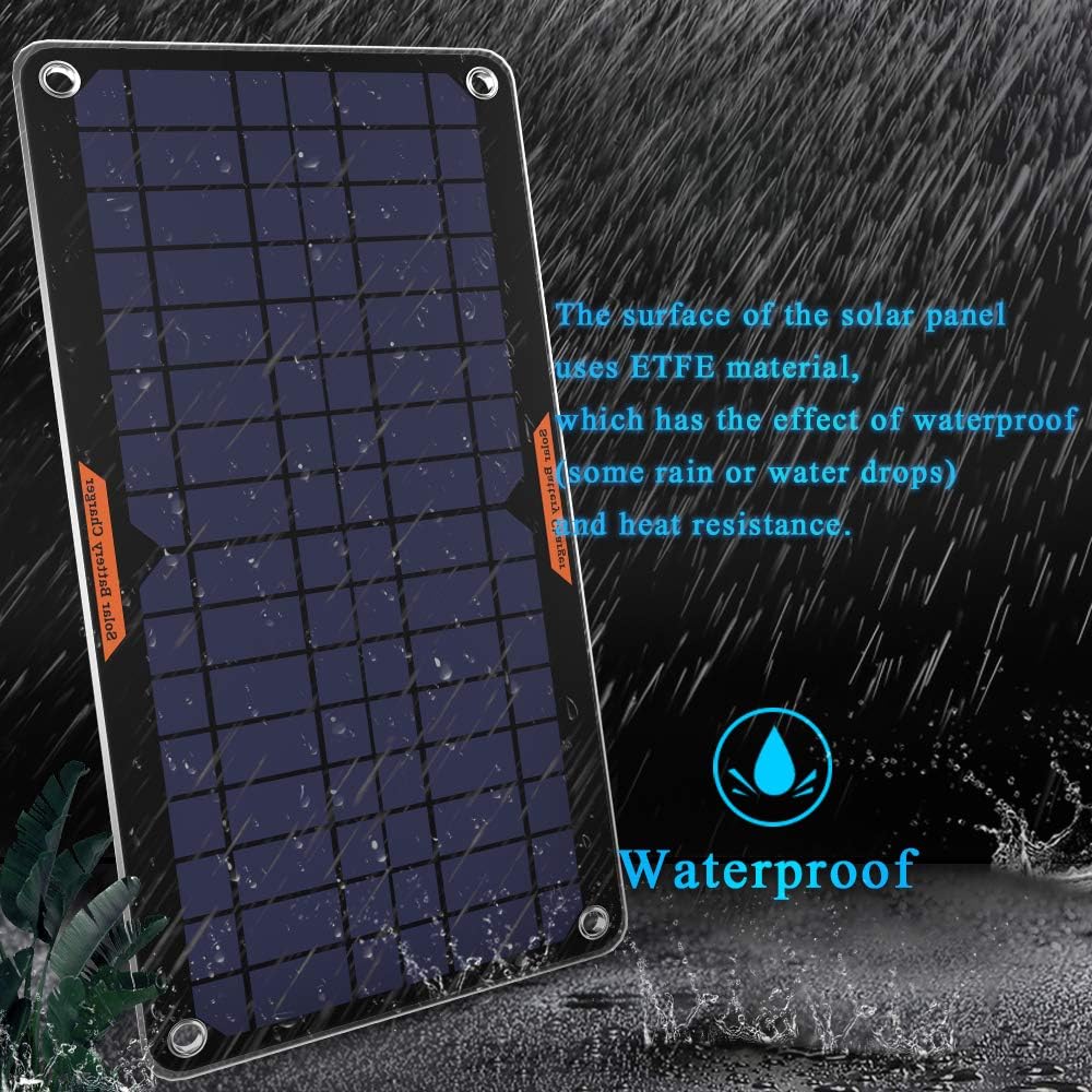 10W 12V Solar Panel Car Battery Charger Portable Waterproof Trickle Charger & Maintainer with Cigarette Lighter Plug & Alligator Clip Pack of 2 V2042