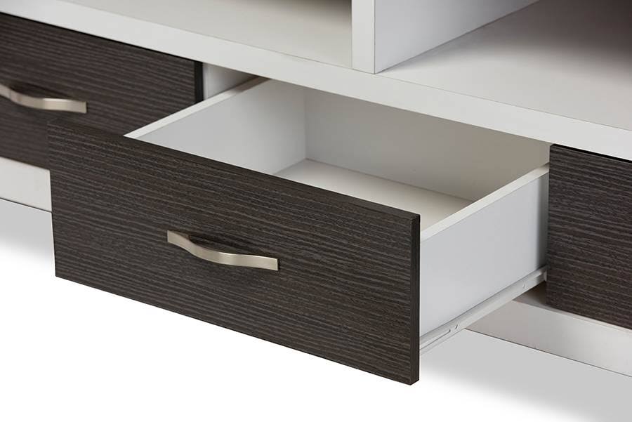 White and Dark Brown Entertainment TV Cabinet with Three Drawers K5327