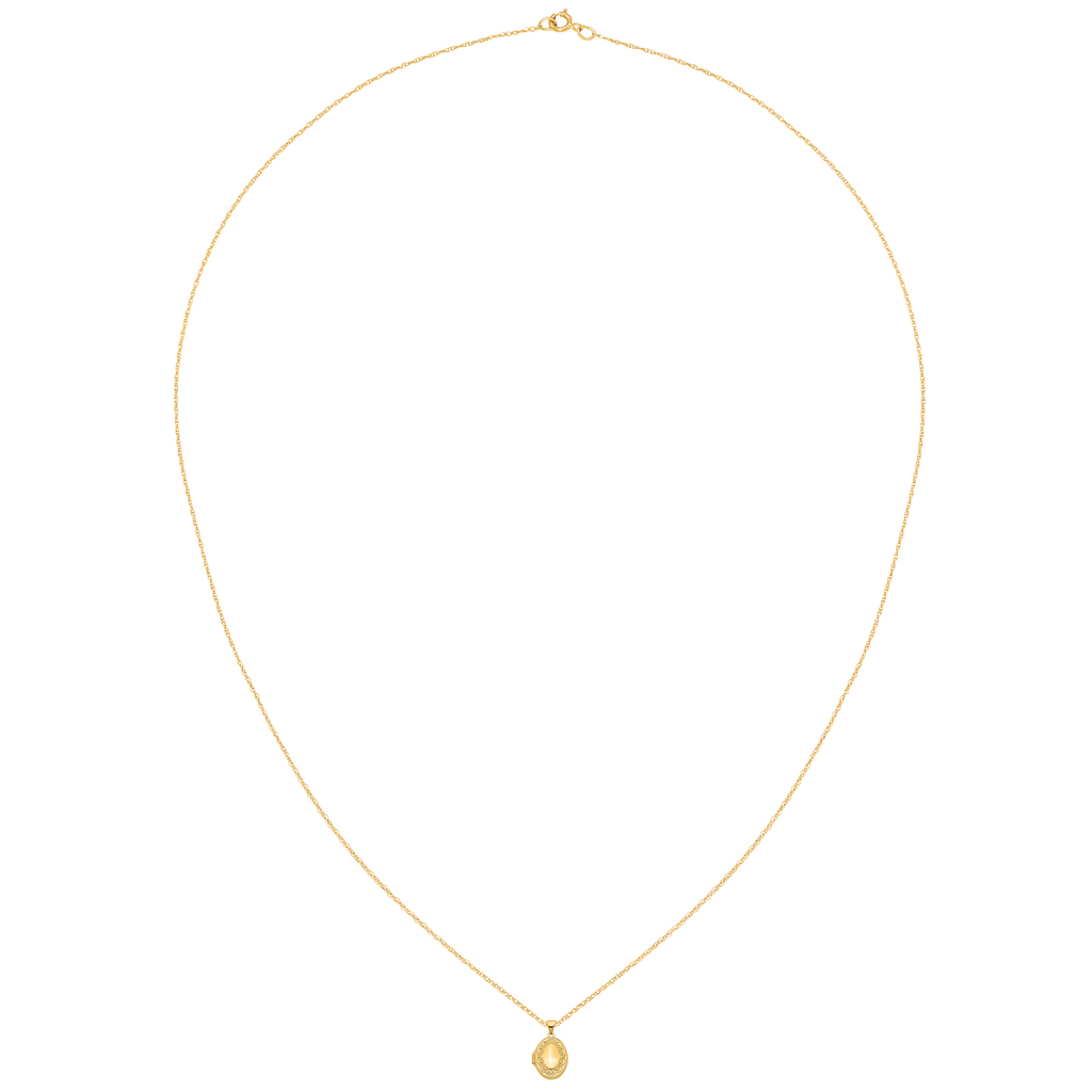 14 Karat Yellow Gold Oval Locket on 18-inch Cable Rope Chain J82006