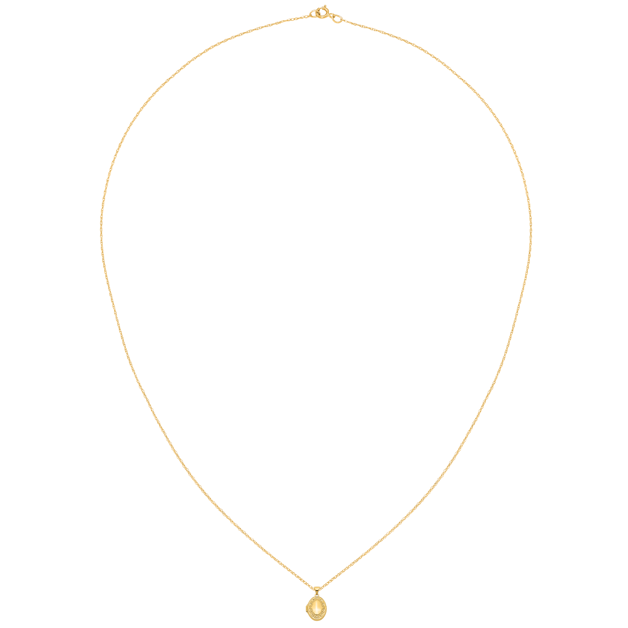 14 Karat Yellow Gold Oval Locket on 18-inch Cable Rope Chain J82006
