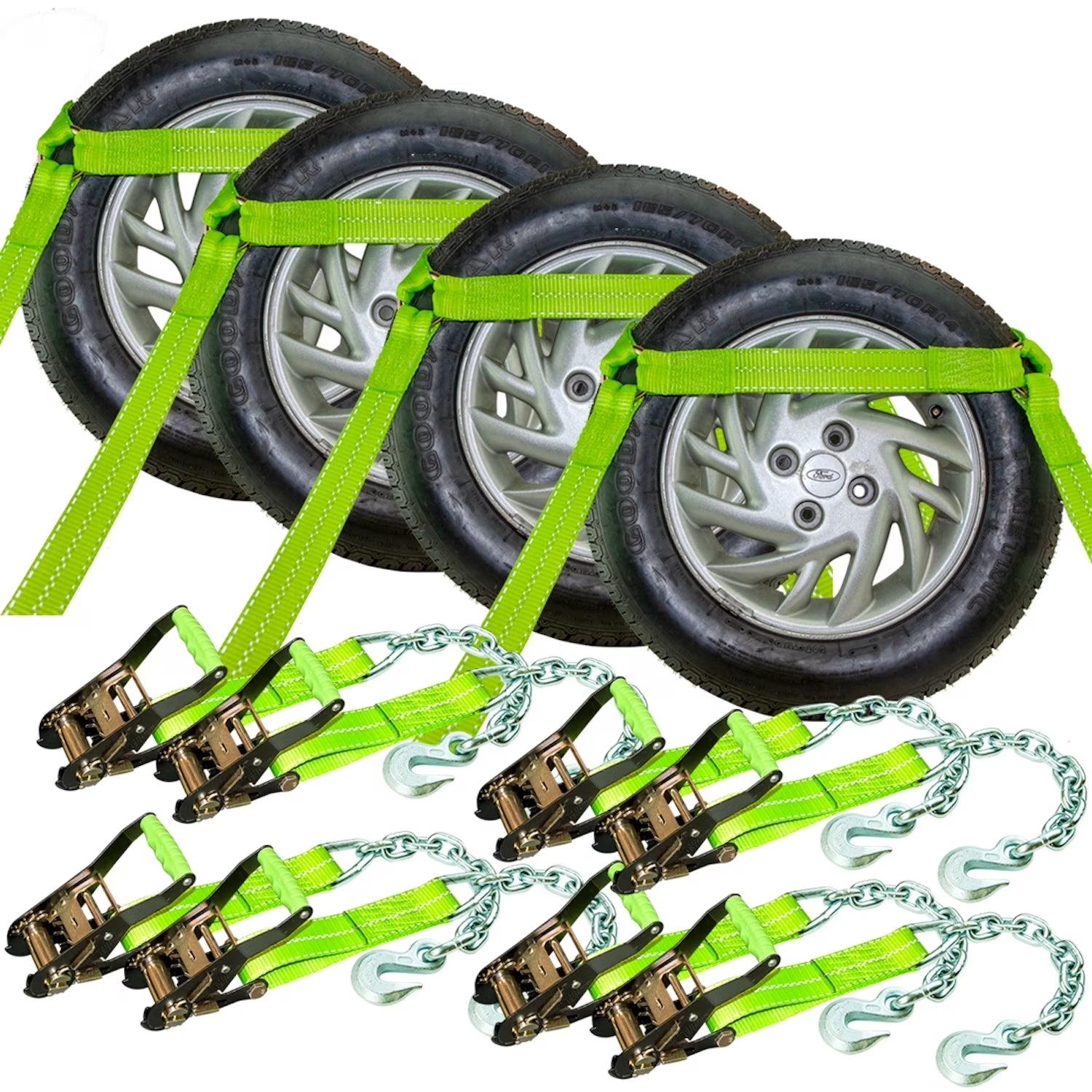 4 Pack Car Tie Down Chain Anchors Side Rail High-Viz 3300 Lbs SWL P49424