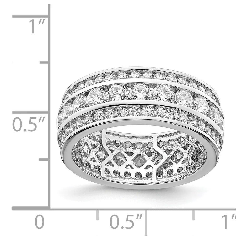 925 Sterling Silver Rhodium-plated CZ 3-row Eternity Ring Size 7 G450