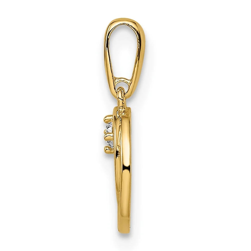 14k Gold CZ Circle Pendant Necklace I20558