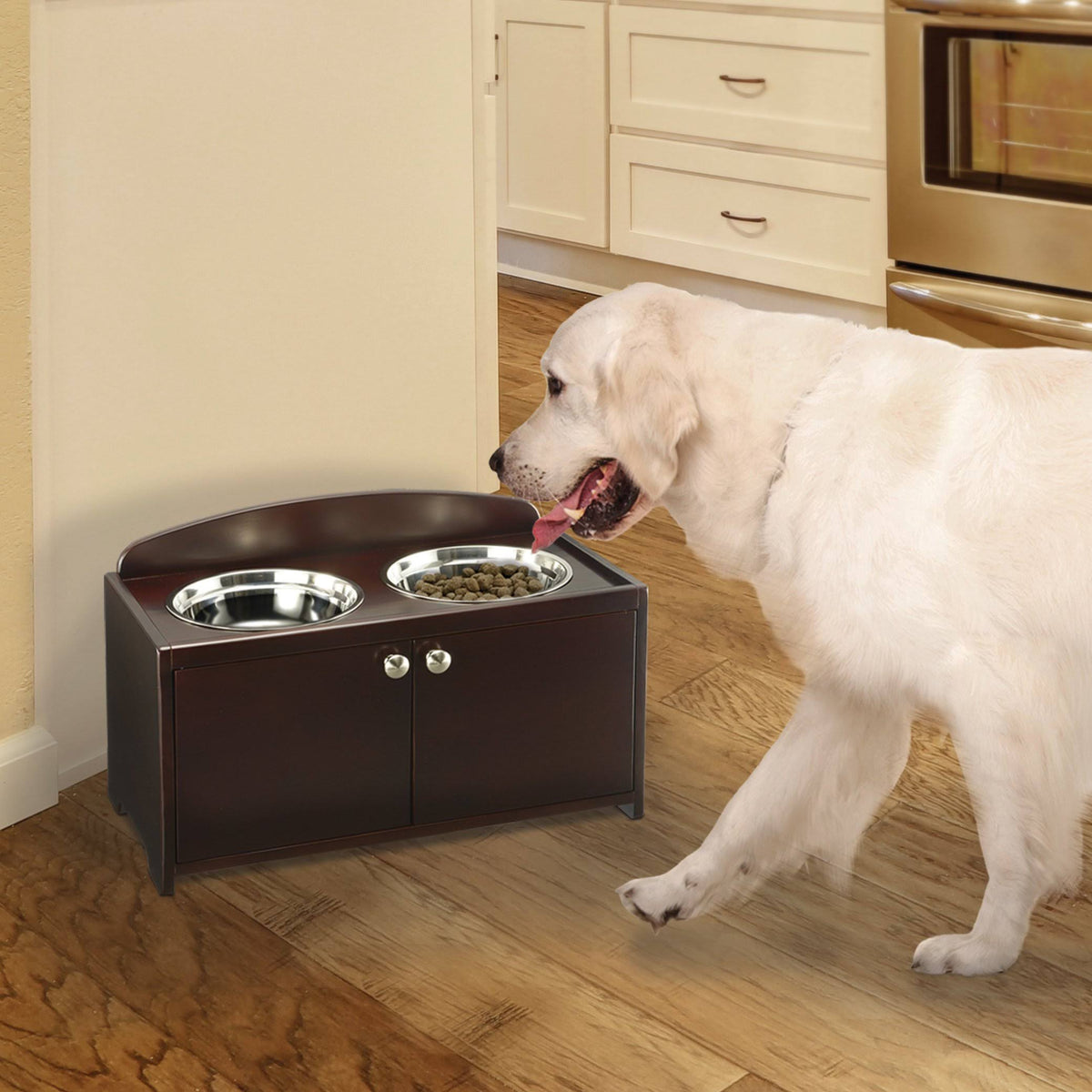 Dark Brown Wooden Pet Feeder T359