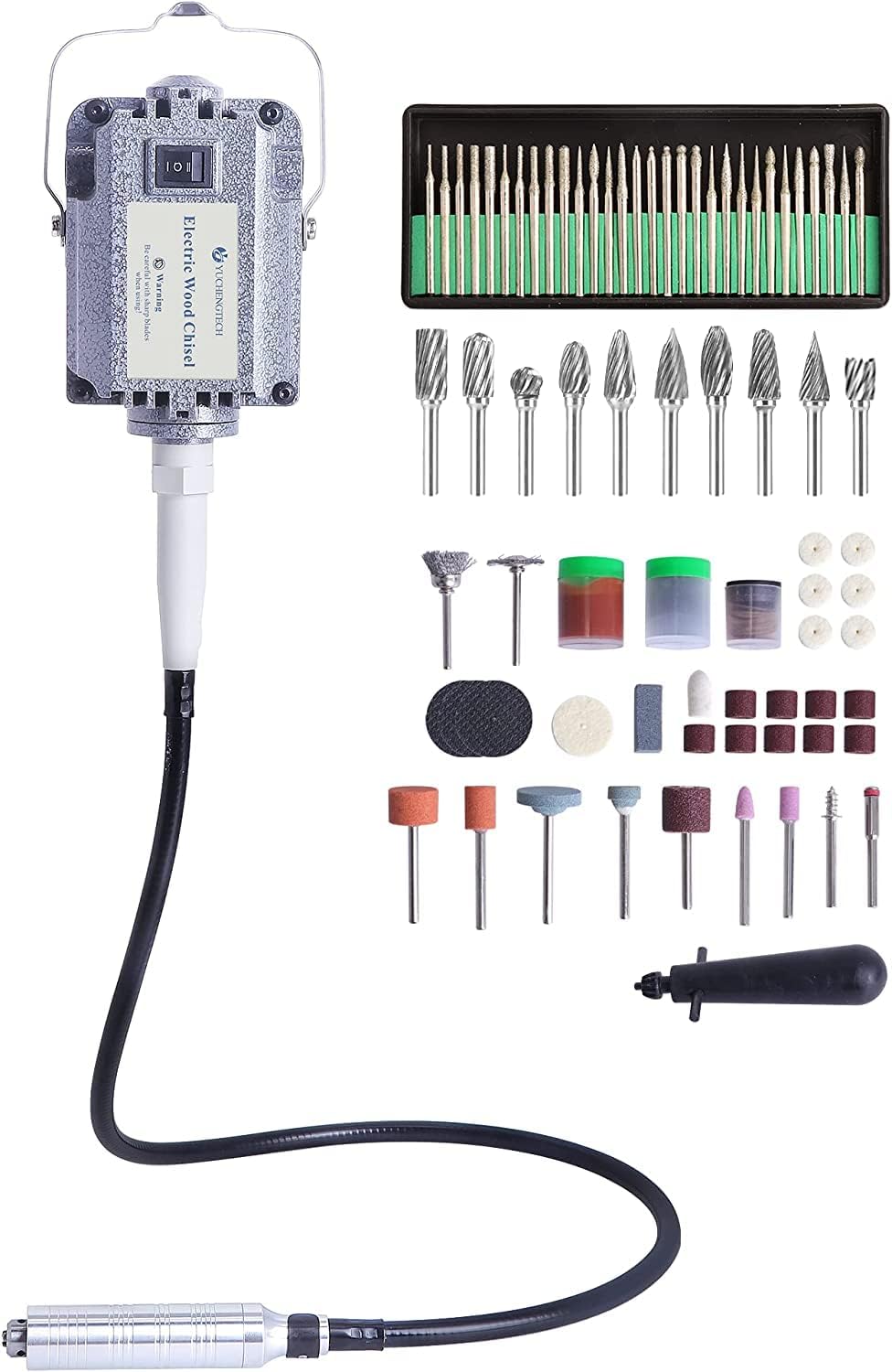 Electric Wood Chisel Carving Tool Flex Shaft Grinder Rotary Tool Kit, 18000-20000RMP (110V) I969059
