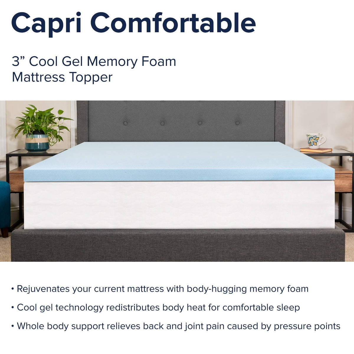 King 3 inch Cool Gel Memory Foam Mattress Topper K822094