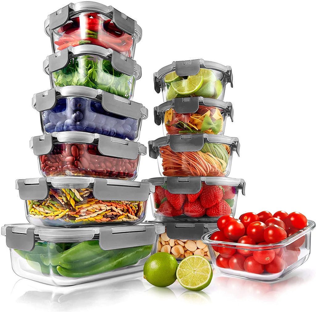 24-Piece Glass Food Storage Containers Set with BPA-free Locking Lids K1007