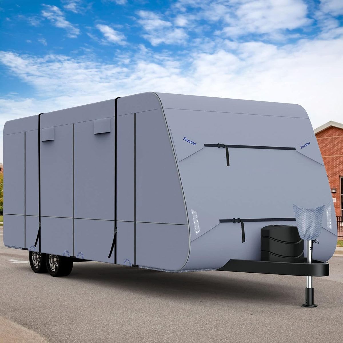 Waterproof 210D Travel Trailer RV Cover with 4 Gutter Spout Covers L51097