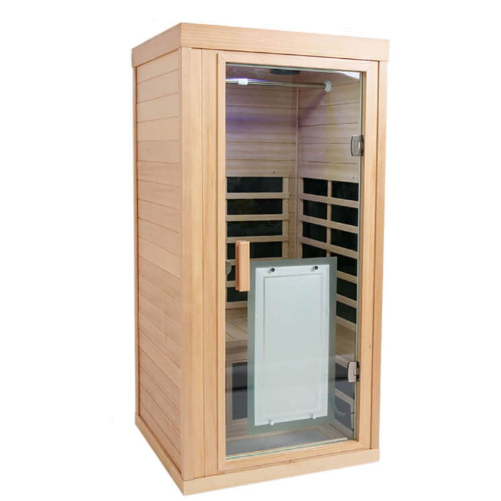 Far Infrared Wooden Sauna Room, 1-Person Size, 1350W, 8 Low EMF Heaters C3504