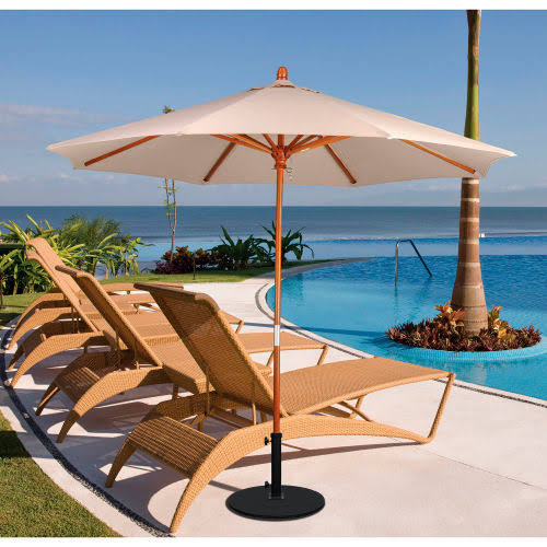 Blue 9 ft. Olefin Wood Market Umbrella K142