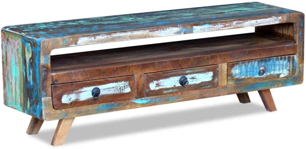 Vintage TV Stand with 3 Drawers Solid Reclaimed Wood Y937182