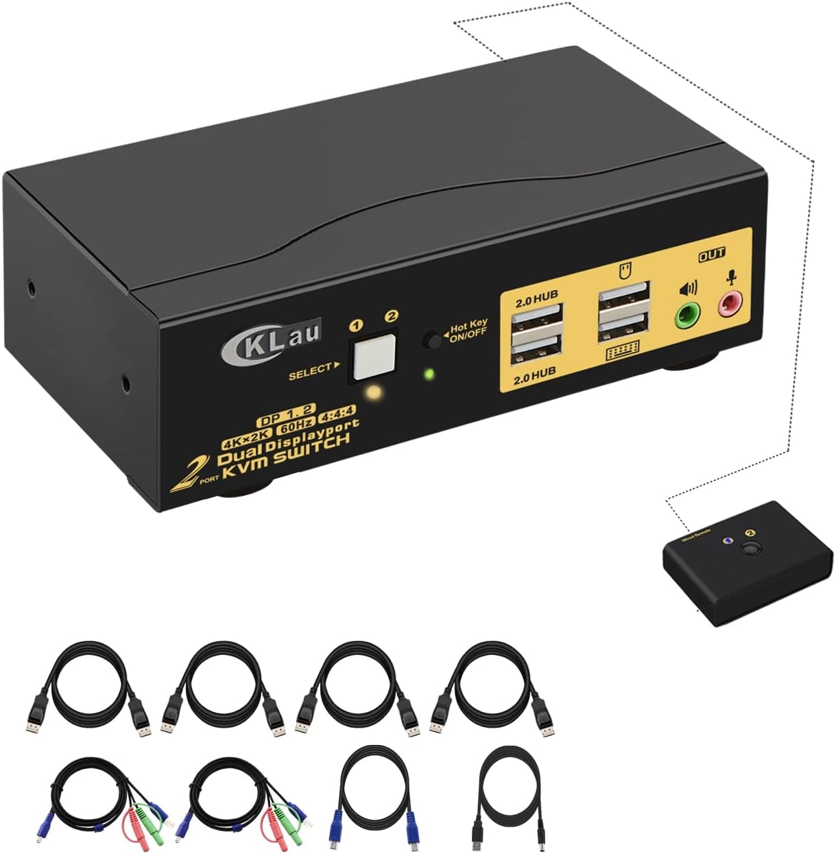 Dual Port Triple Monitor KVM Switch Displayport with Audio Output, USB 2.0 Hub and Cables T252921