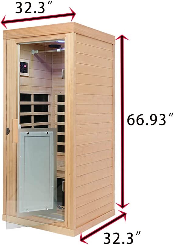 Far Infrared Wooden Sauna Room, 1-Person Size, 1350W, 8 Low EMF Heaters C3504