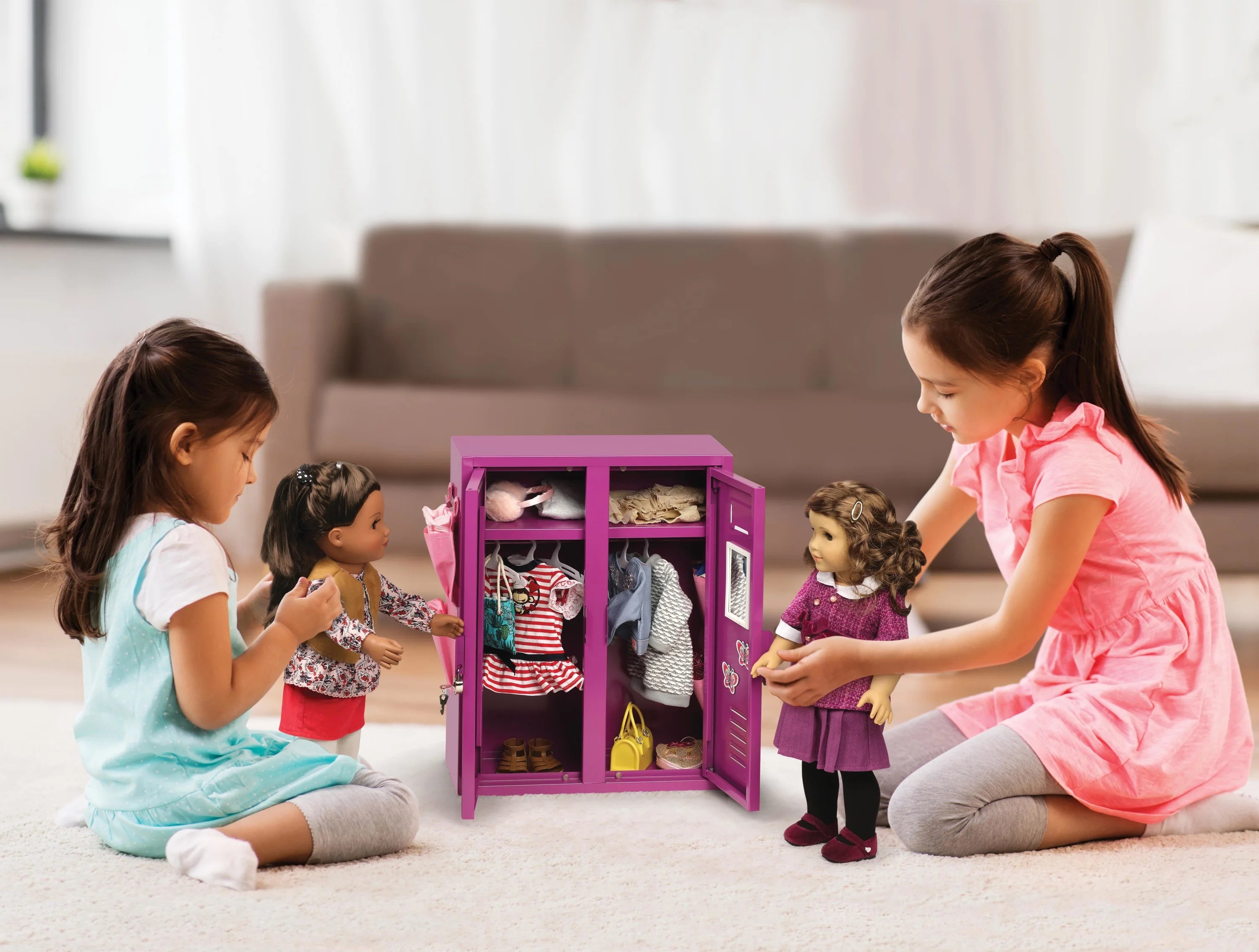 Purple Double Doll Locker with Hangers for 18 inch Dolls V384406