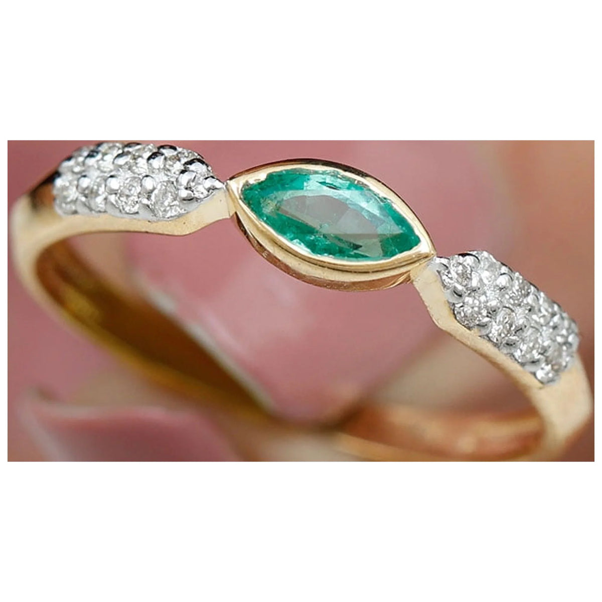 14K Yellow Gold Emerald Promise Ring with Diamond F790698