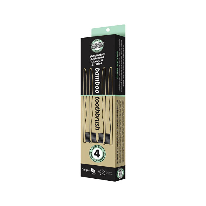 Bamboo Toothbrush with Activated Charcoal Bristles Soft x 4 Pack N67257
