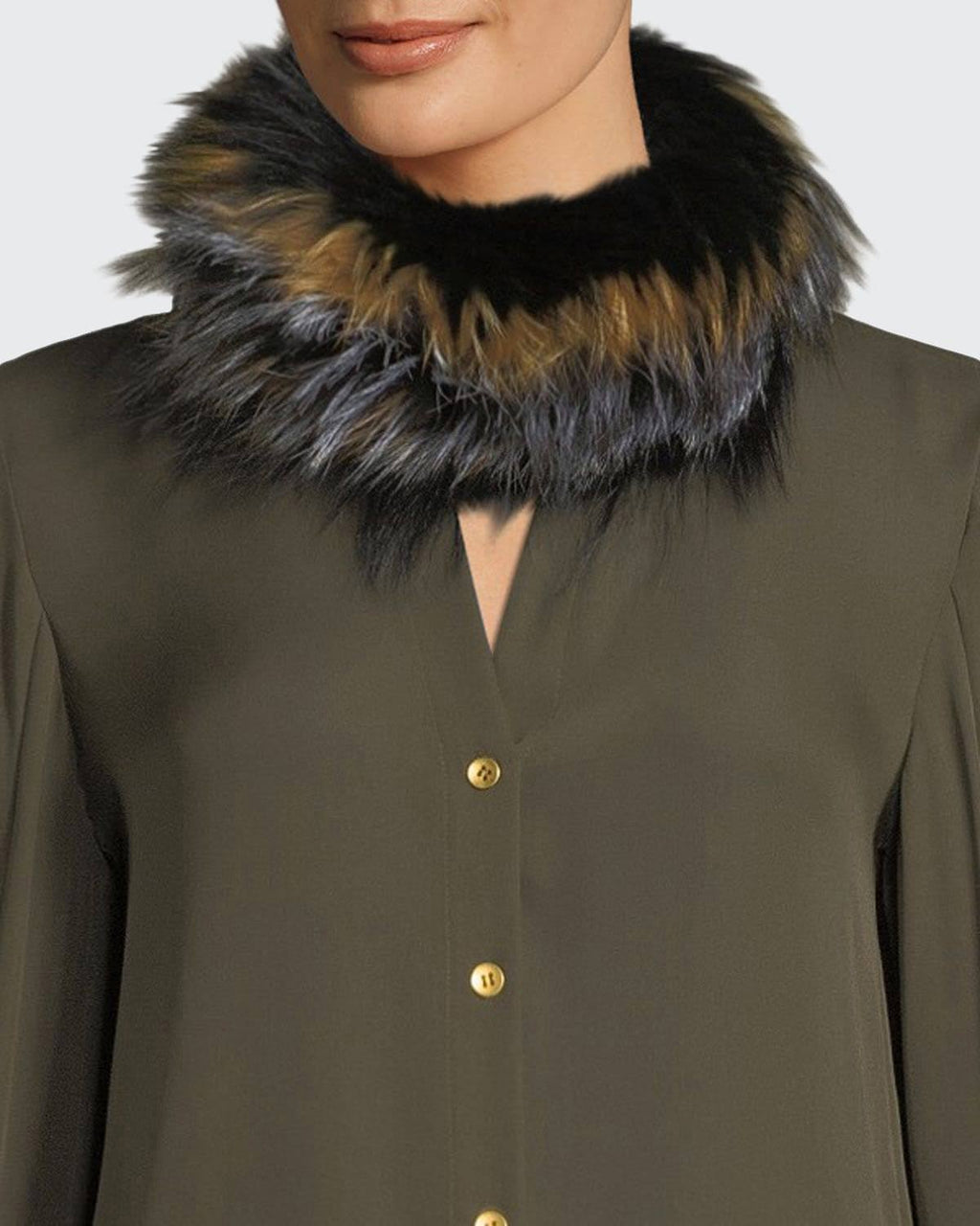 Brown/Black/Gray Knit Fur Infinity Scarf C403