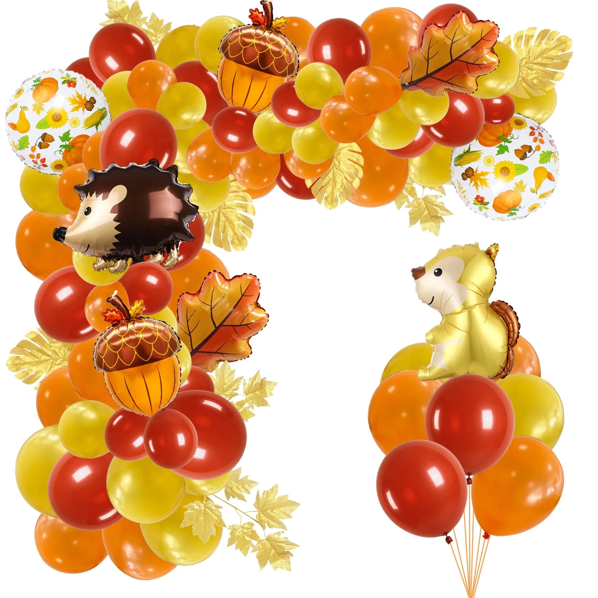 Orange Brown Gold Balloons Arch Garland Kit with Maple Leaves B860082