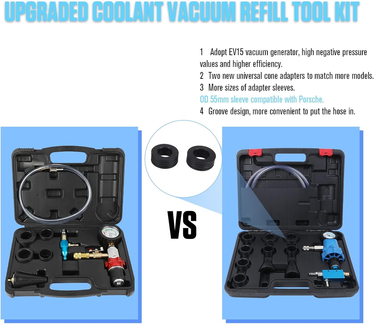 Coolant Vacuum Refill Kit with 2 Tapered Rubber Adapters, 8 Replaceable Adapter Sleeves, Pack of 2 N696677