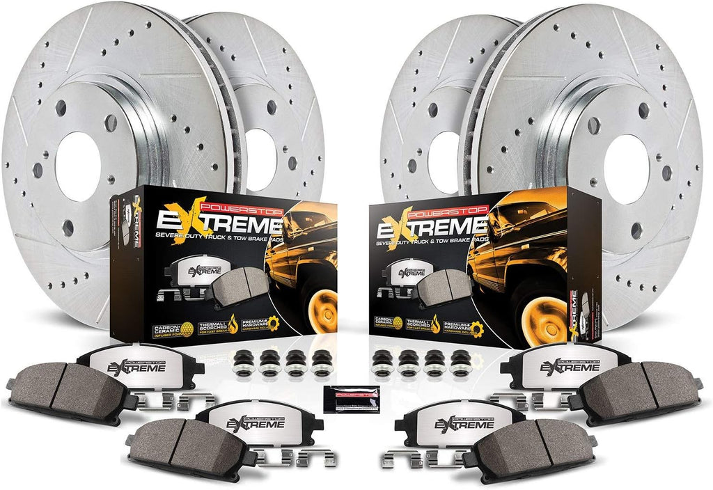 Carbon Fiber Ceramic Brake Pads and Drilled Slotted Brake Rotors L993
