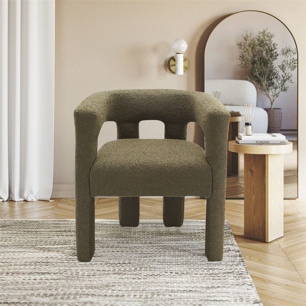 Olive Green Boucle Fabric Accent Chair Z977934