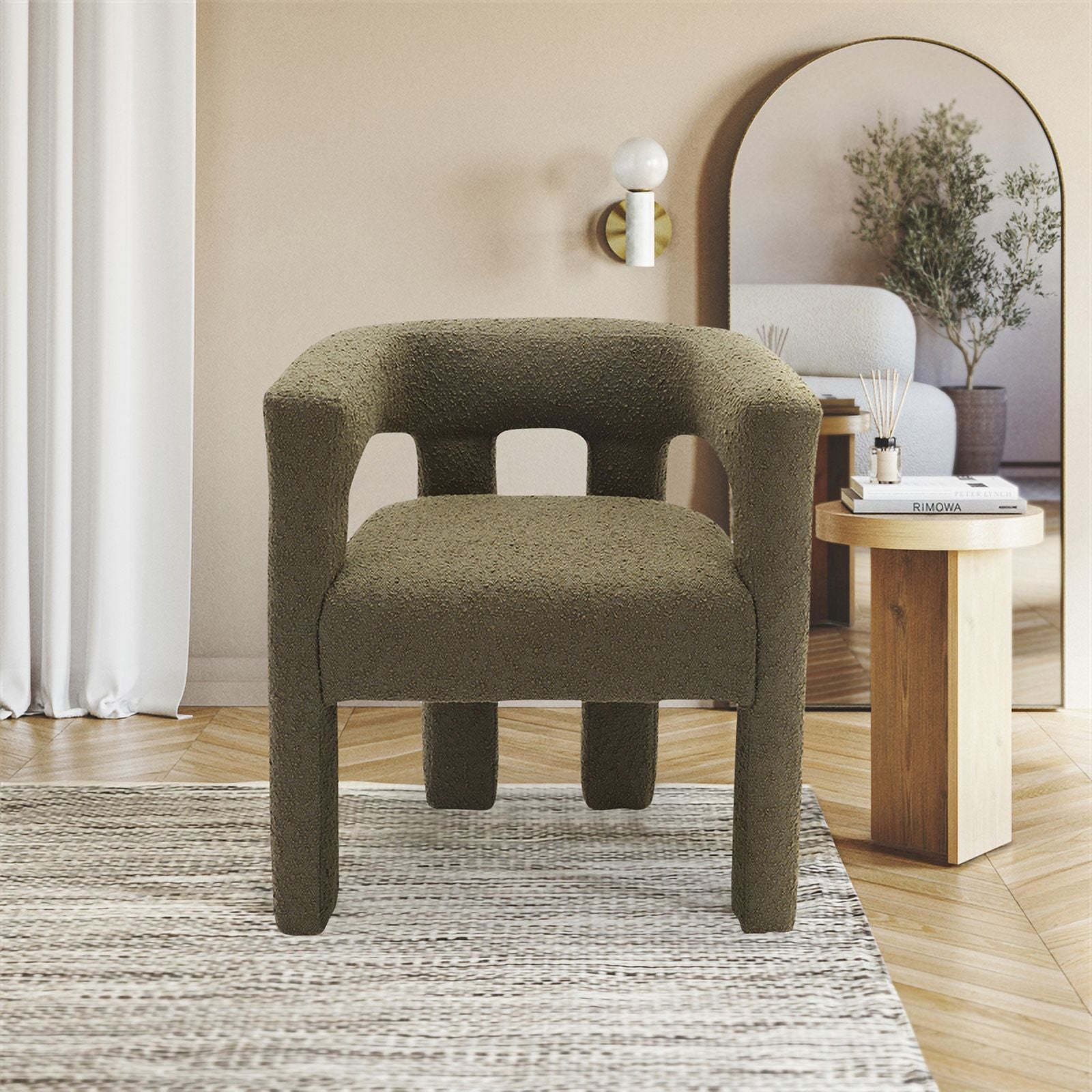 Olive Green Boucle Fabric Accent Chair Z977934