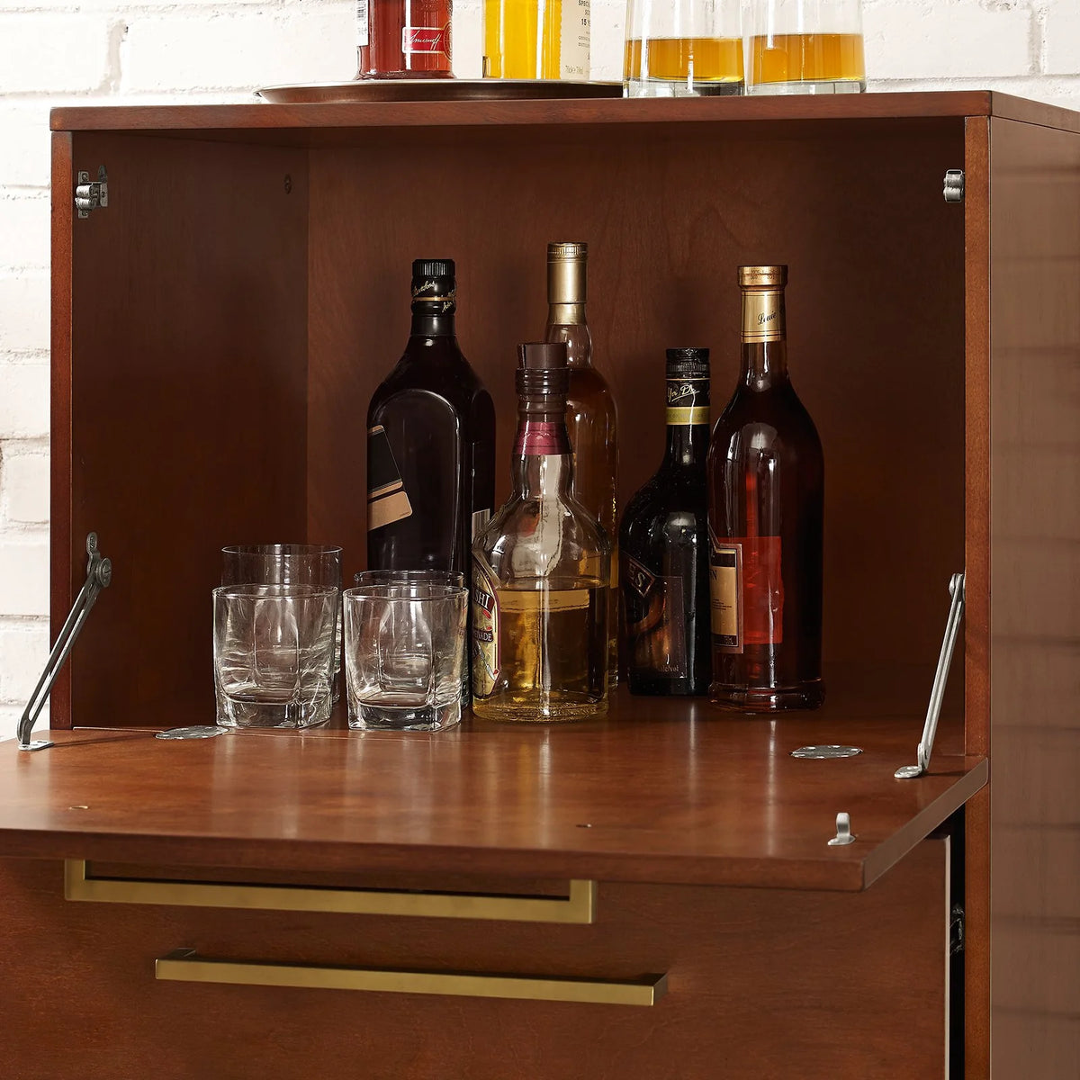 2 Drawer Wood Bar Cabinet in Mahogany G9300