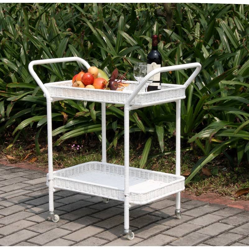 White Wicker Patio Serving Cart Y612