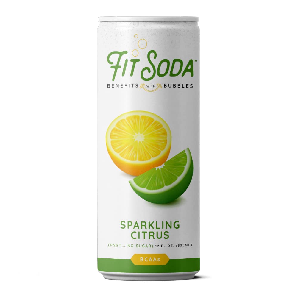 Sparkling Citrus Fit Soda, Zero Calorie Soft Drink, Hydrating Electrolytes & BCAAs (24 PACK) Pack of 2 I438178