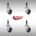 Stainless Steel 3.5 x 1.25 inch Hard Rubber Wheel Casters with Expanding Stem with Brake Set of 4 R925715