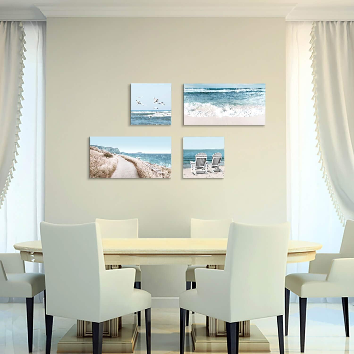 Beach Chairs & Seagulls Canvas Wall Art Print (12''x12''x2pcs+24''x12''x2pcs) F8088