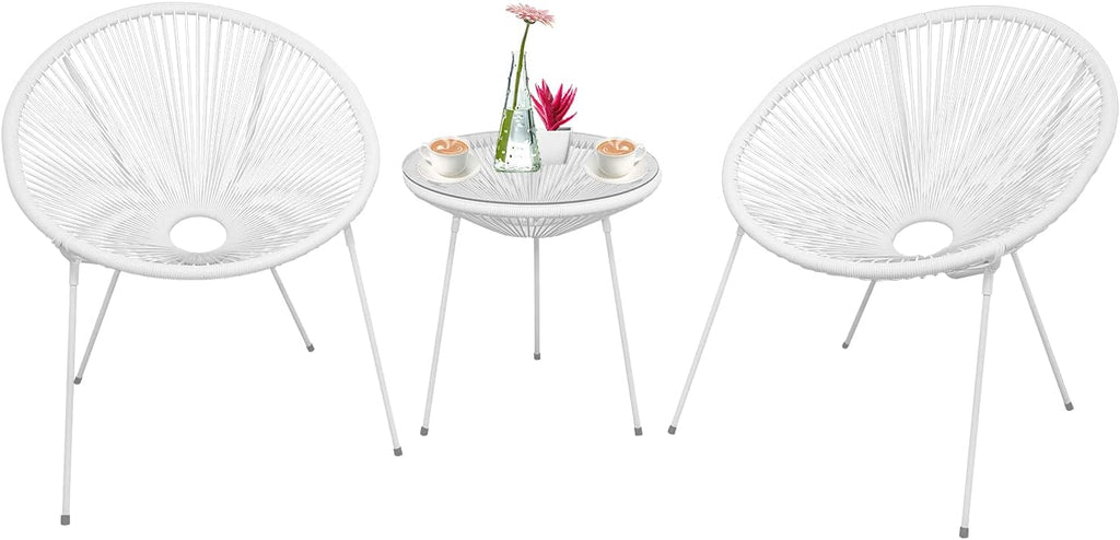 3-Piece Outdoor Acapulco Chair Patio Bistro Set with Glass Top Table (Blue) K965819