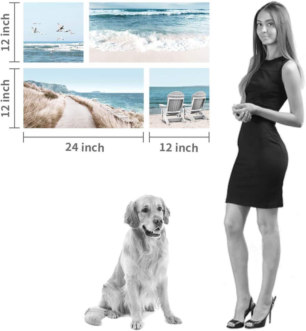 Beach Chairs & Seagulls Canvas Wall Art Print (12''x12''x2pcs+24''x12''x2pcs) F8088