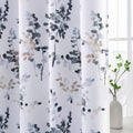 Blackout Grommet Curtains 84 Inch Long, Grey and Turquoise Floral Printing, 2 Panels W19637