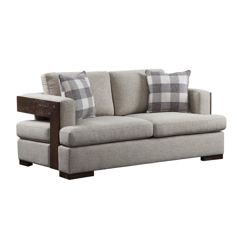 Beige Fabric & Walnut Sofa + Loveseat N7649