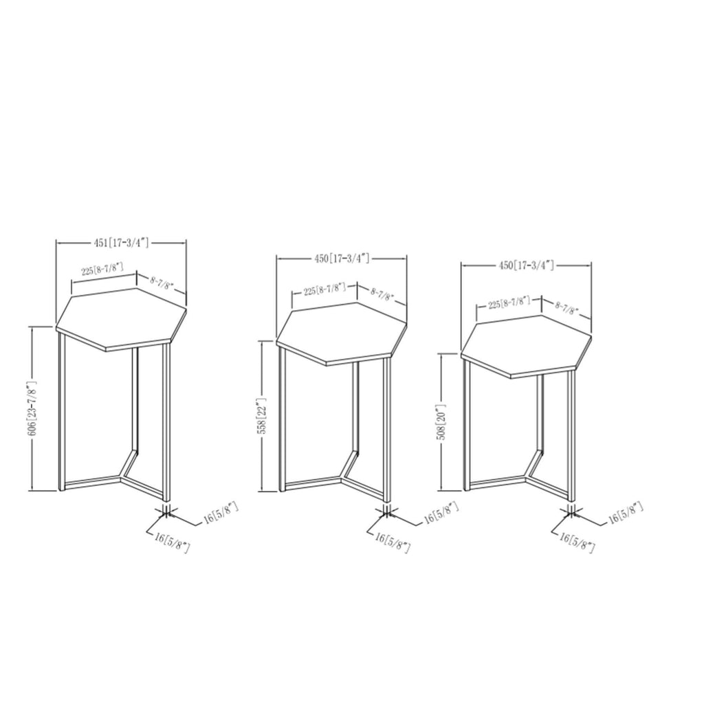 Set of 3 Geometric Nesting Accent Tables Dark Walnut/Gold L411