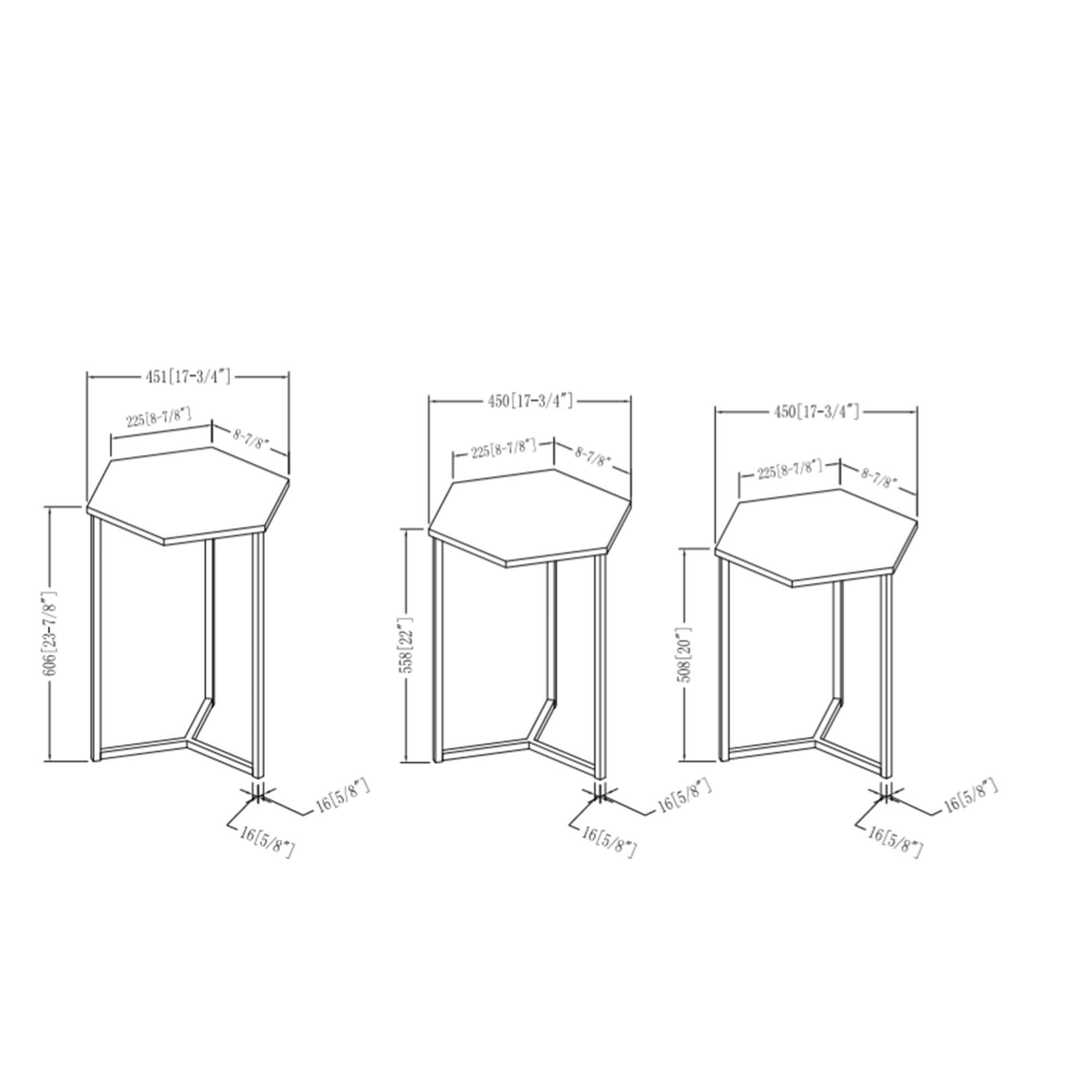 Set of 3 Geometric Nesting Accent Tables Dark Walnut/Gold L411