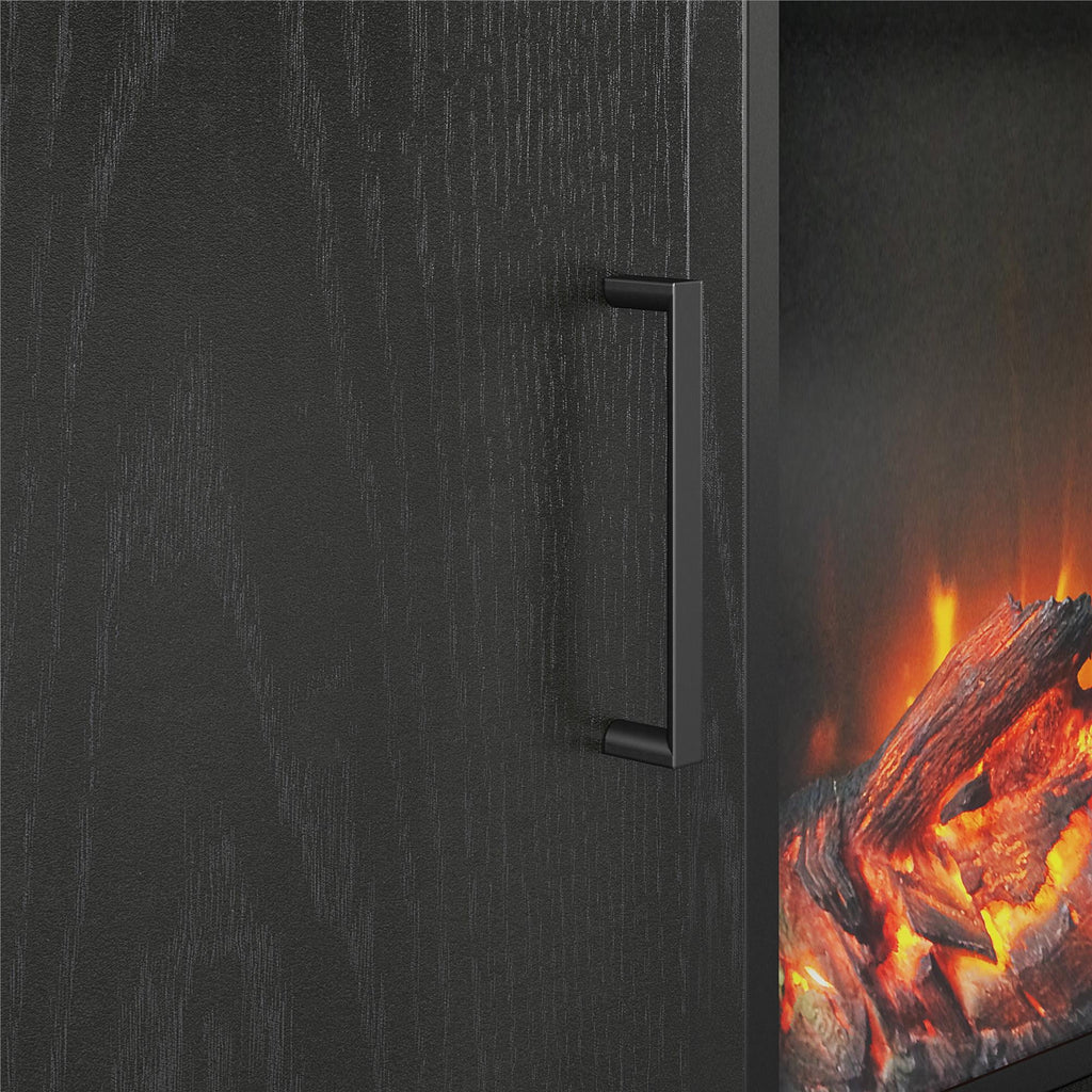 Electric Fireplace TV Console with Storage Cabinets, Black Oak R4042